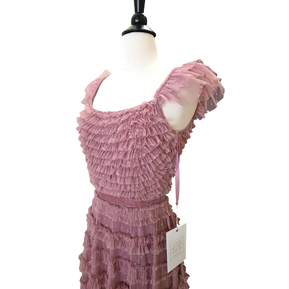 Mac Duggal Formal Pink Antique Rose Ruffle Tulle Evening Gown 8052 Maxi Dress 2 - Picture 4 of 13